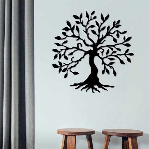 Decoratiune de perete, Tree 3, Metal, Dimensiune: 60 x 60 cm, Negru
