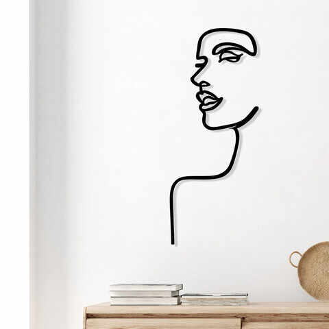 Decoratiune de perete, Woman Profile, Metal, Dimensiune: 42 x 100 cm, Negru