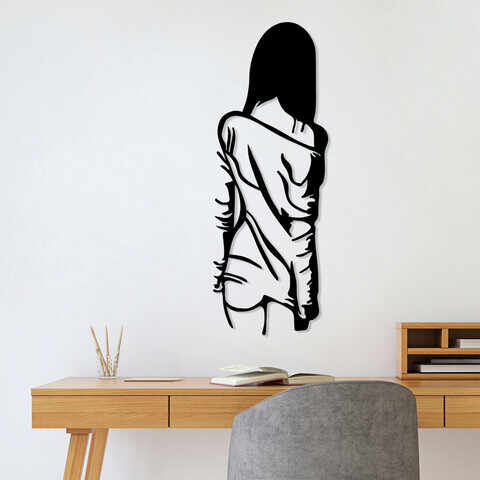 Decoratiune de perete, Woman With Loose Dress, Metal, Dimensiune: 120 x 29 cm, Negru