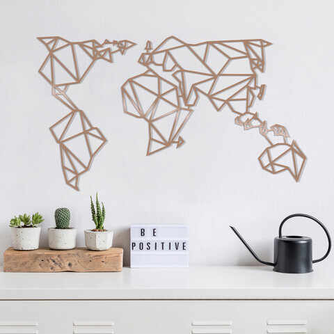 Decoratiune de perete, World Map2, Metal, 100 x 58 cm, Cupru