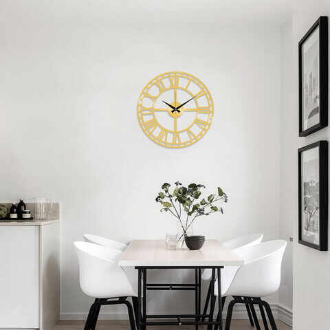 Ceas de perete, Metal Wall Clock 2, Metal, Dimensiune: 48 x 48 cm, Auriu