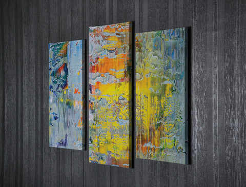 Set 3 tablouri decorative, UC105, Canvas, Lemn, Multicolor