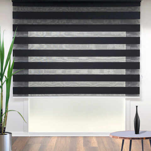 Jaluzea rulou zebra / roleta textila, Pliseli Day & Night, 160x260 cm, poliester, negru