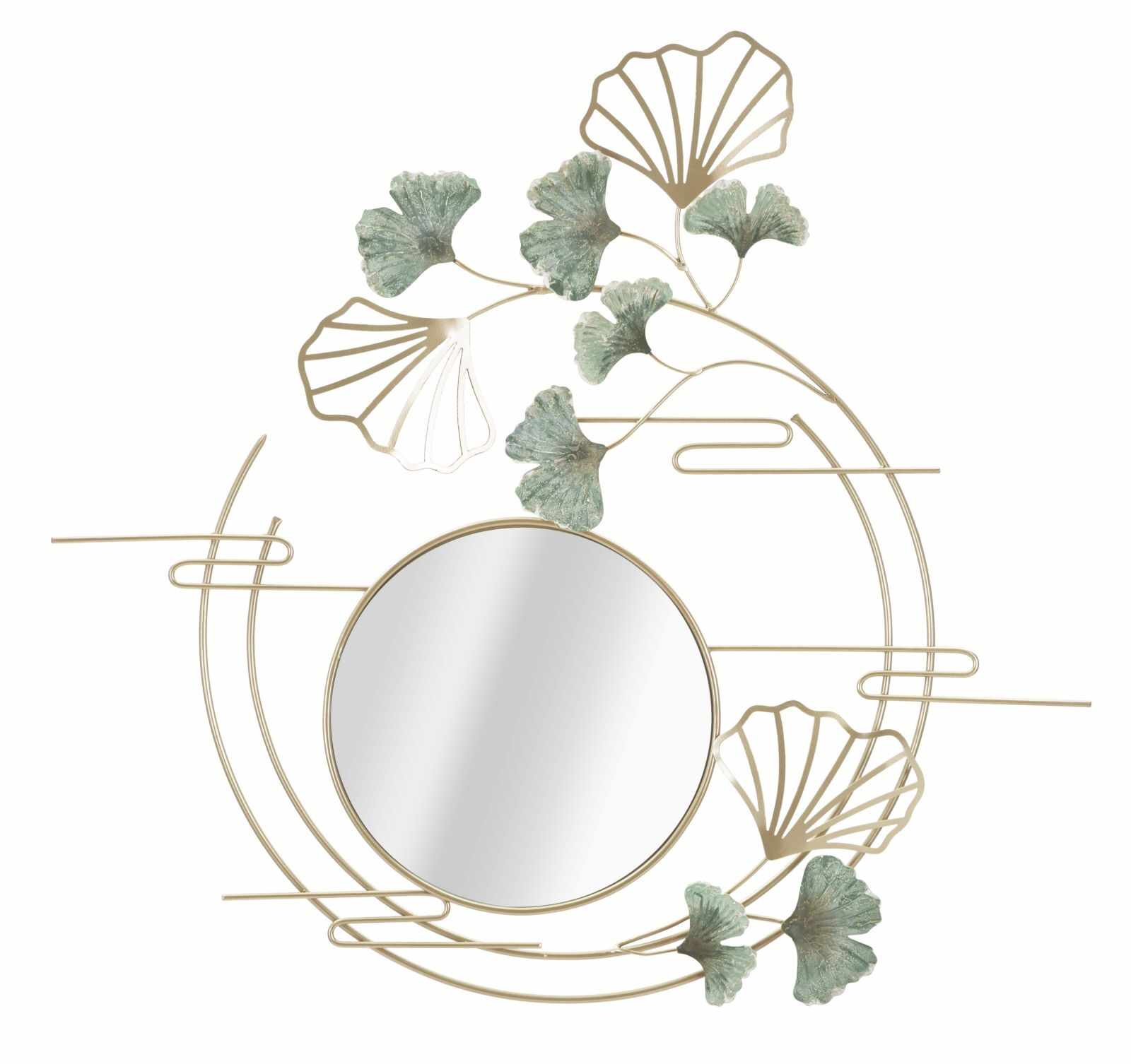 Oglinda decorativa cu rama metalica, Greenery Verde / Auriu, l80xH73,5 cm