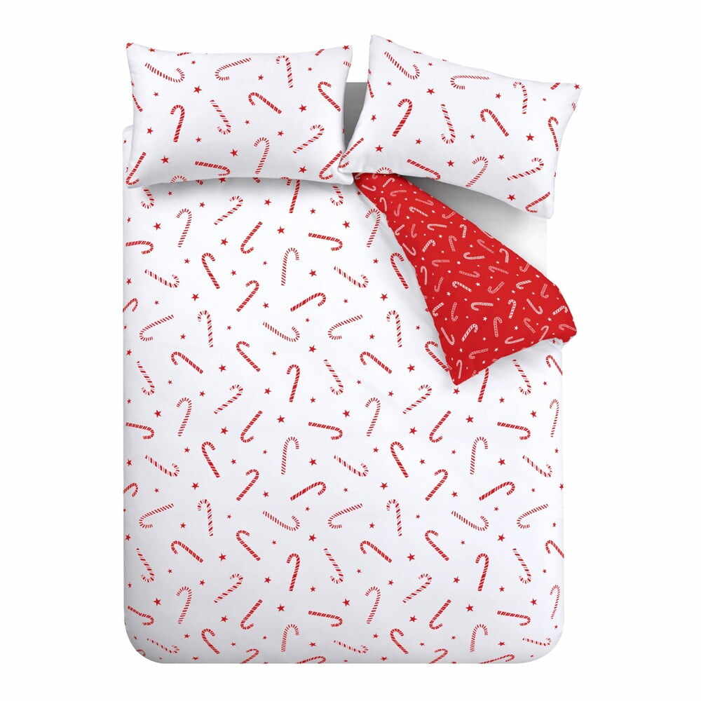 Lenjerie de pat roșie-albă din micropluș pentru pat de o persoană 135x200 cm Candy Cane – Catherine Lansfield