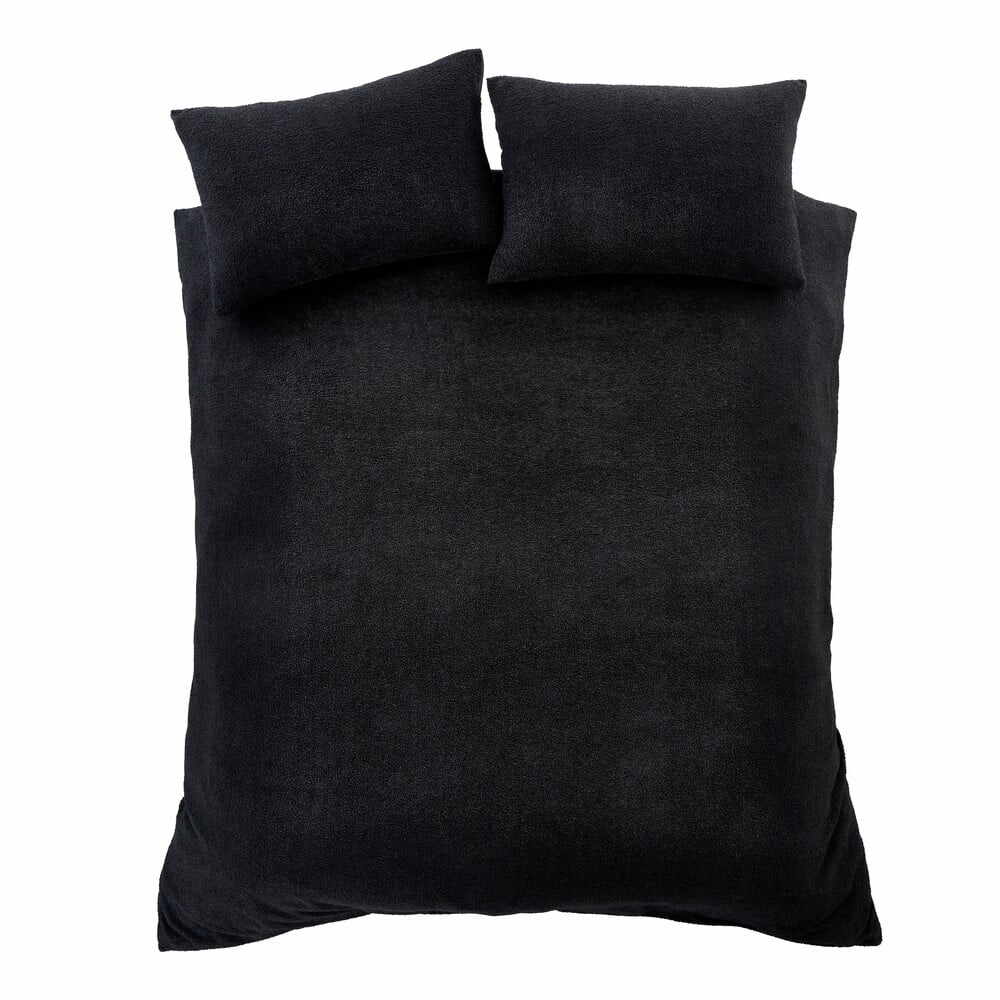 Lenjerie de pat neagră din țesătură bouclé pentru pat de o persoană 135x200 cm Cosy – Catherine Lansfield