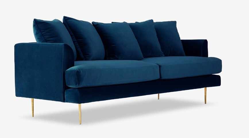 Canapea fixa tapitata cu stofa, 3 locuri Alicia Velvet Albastru, l218,5xA91,5xH89 cm