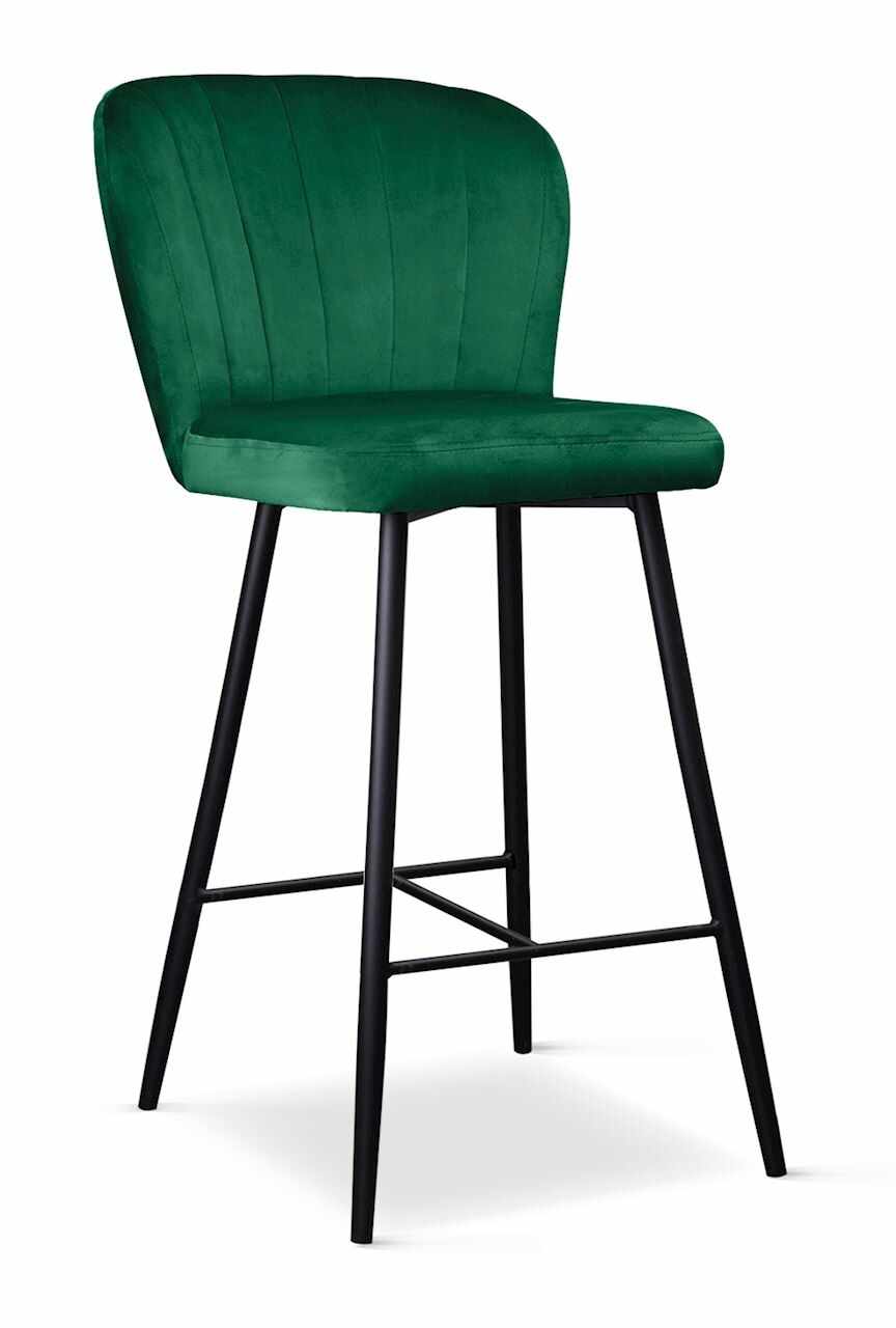 Scaun de bar tapitat cu stofa si picioare metalice, Shelly Small Velvet Verde / Negru, l49xA54xH97 cm