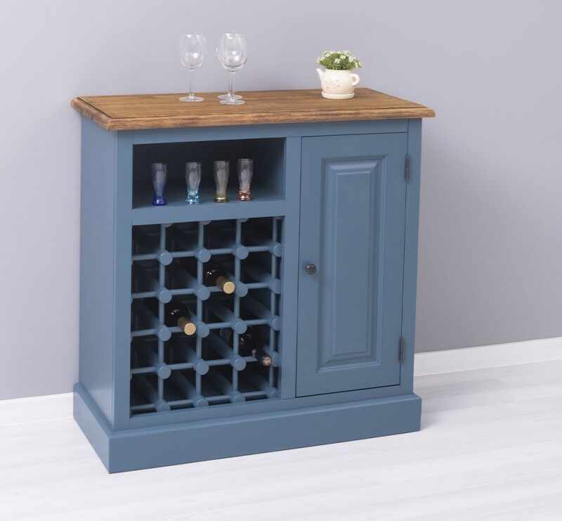 Cabinet din lemn de brad, cu 1 usa si suport sticle, Pasy PS579, Bleumarin Vopsit P051/P064, l90xA41xH90 cm