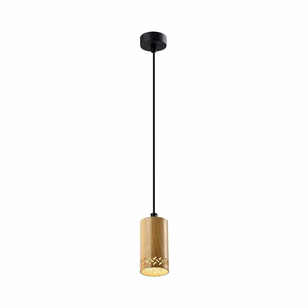 Lustră neagră cu abajur din lemn ø 7 cm Tubo – Candellux Lighting