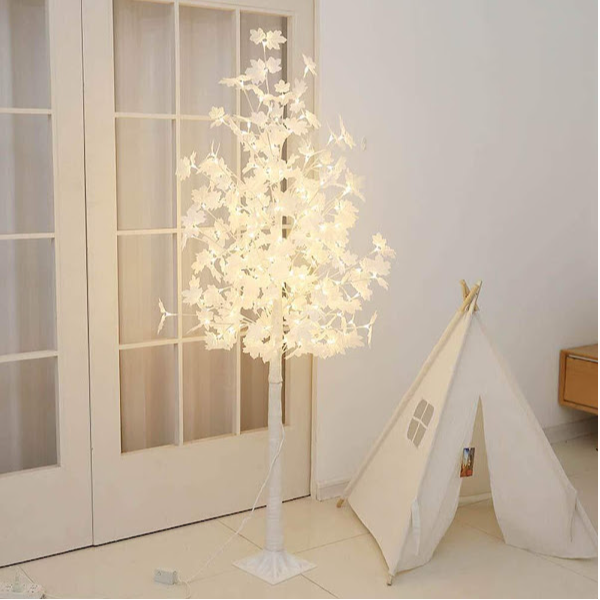 Copac ornamental decorativ pentru casa sau gradina inaltime 170 cm cu 128 Led, alb