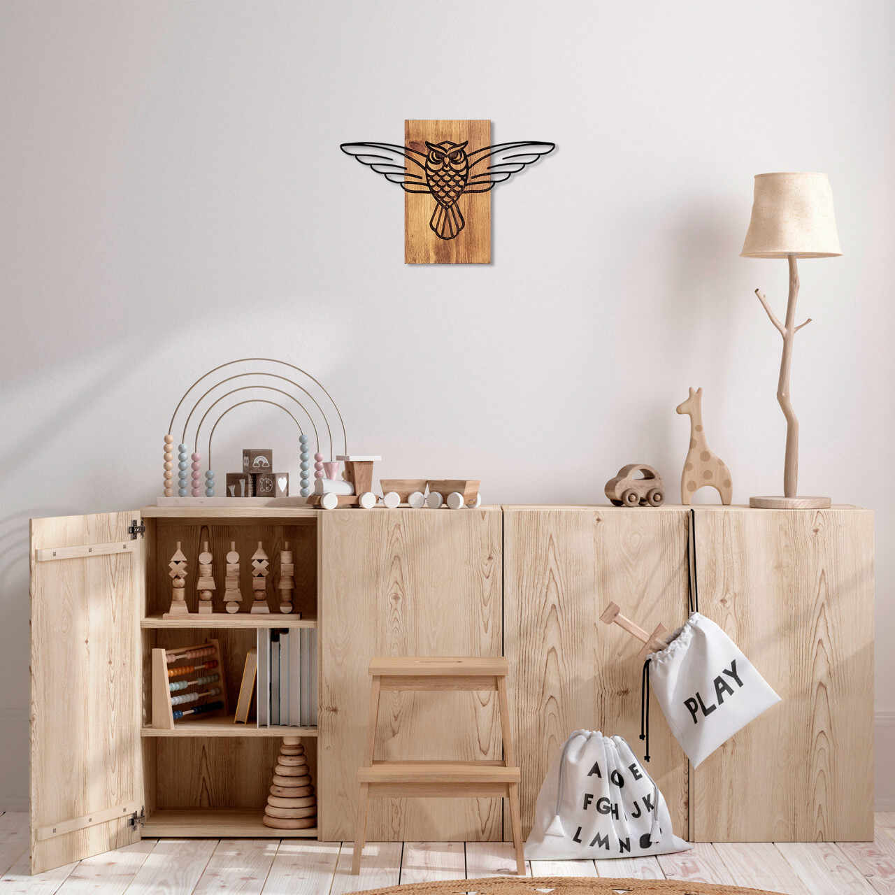 Accesoriu decorativ de perete din lemn Owl - 337