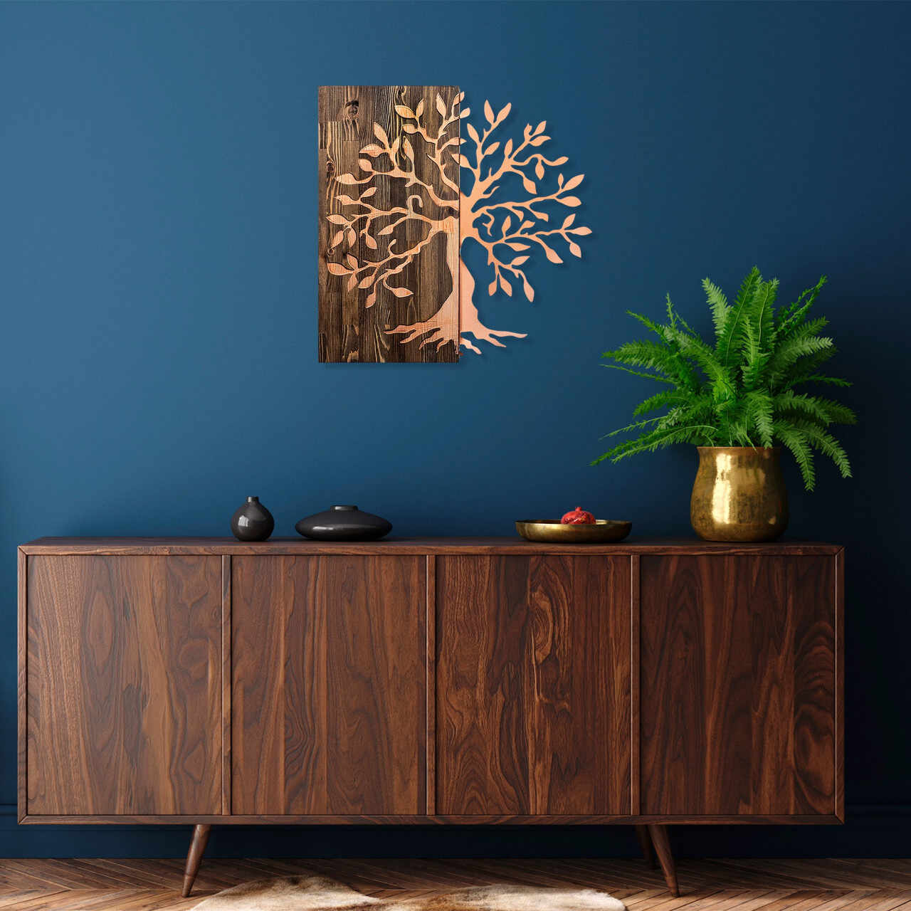 Accesoriu decorativ de perete din lemn Tree copper