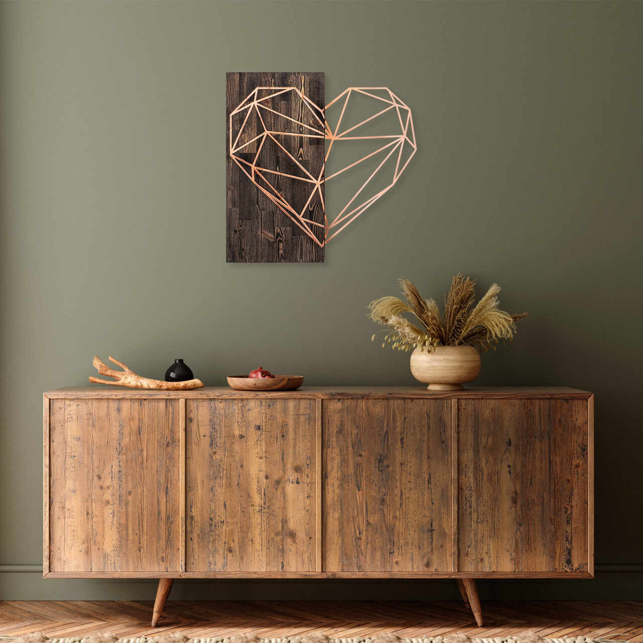 Accesoriu decorativ de perete din lemn Heart - Copper