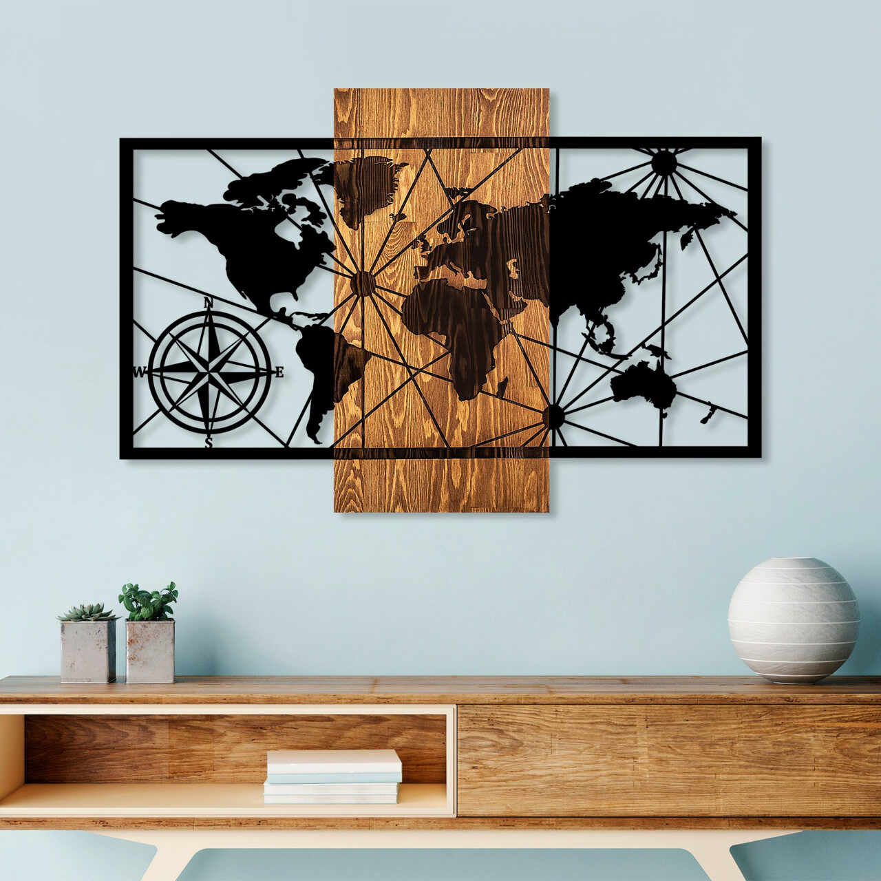 Accesoriu decorativ de perete din lemn World map 3-M