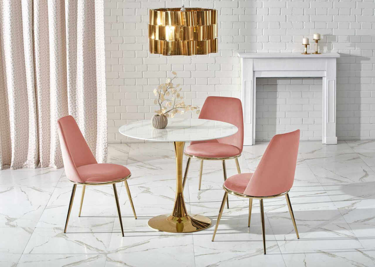Set masa rotunda Casemiro + 3 scaune K460 roz/auriu