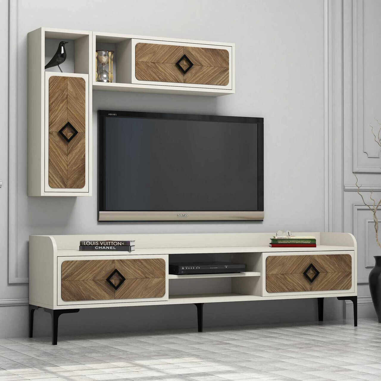 Comoda TV, Hommy Craft, Samba, 180x52x35 cm, Maro/Crem