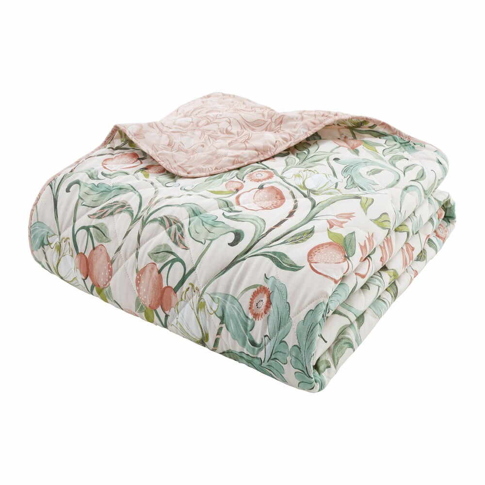 Cuvertură verde/roz pentru pat dublu 220x230 cm Clarence Floral - Catherine Lansfield
