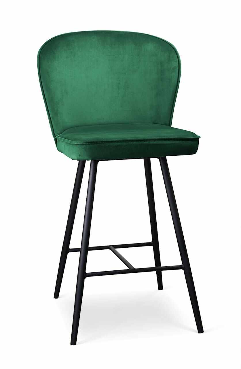 Scaun de bar tapitat cu stofa si picioare metalice, Aine Small Velvet Verde / Negru, l50xA52xH98 cm