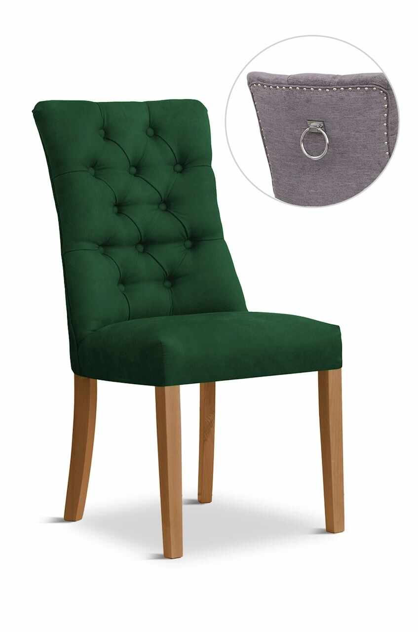 Scaun tapitat cu stofa si picioare din lemn, Lord II Velvet Verde / Stejar, l51xA62xH100 cm