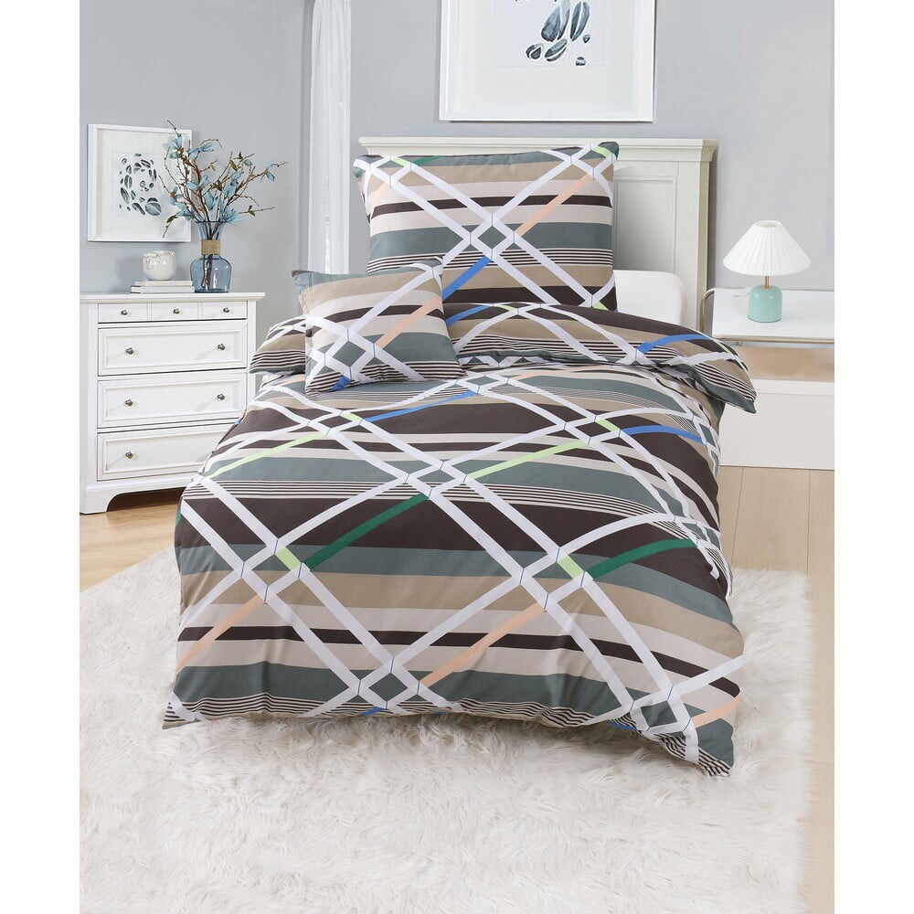 Lenjerie de pat din microsatin gri-maro pentru pat de o persoană cu 3 piese 140x200 cm Mateo – My House