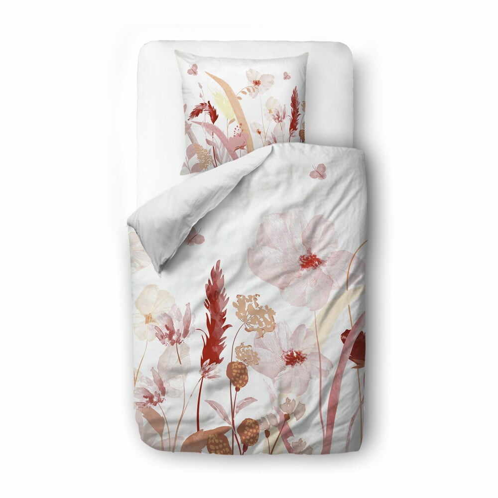 Lenjerie de pat alb-roz din bumbac satinat pentru pat de o persoană 140x200 cm – Butter Kings