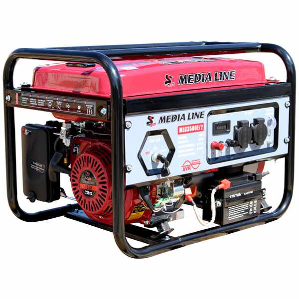 Generator de curent monofazat Media Line MLG3500E/2, putere maxima 3 kVA, Benzina, AVR cu perii, Rezervor combustibil 15 litri