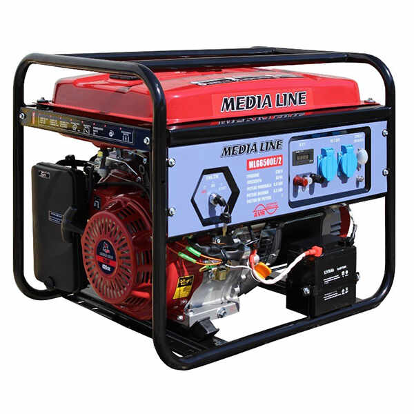 Generator de curent monofazat Media Line MLG6500E/2, putere maxima 6.5 kVA, Benzina, AVR cu perii, Rezervor combustibil 25 litri