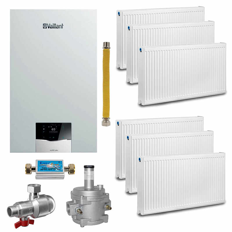 Pachet centrala termica in condensare Vaillant ecoTEC plus VUW 32CS/1-5, 27 kW, Calorifere, Filtru Antimagnetita, Racord inox, Regulator gaz