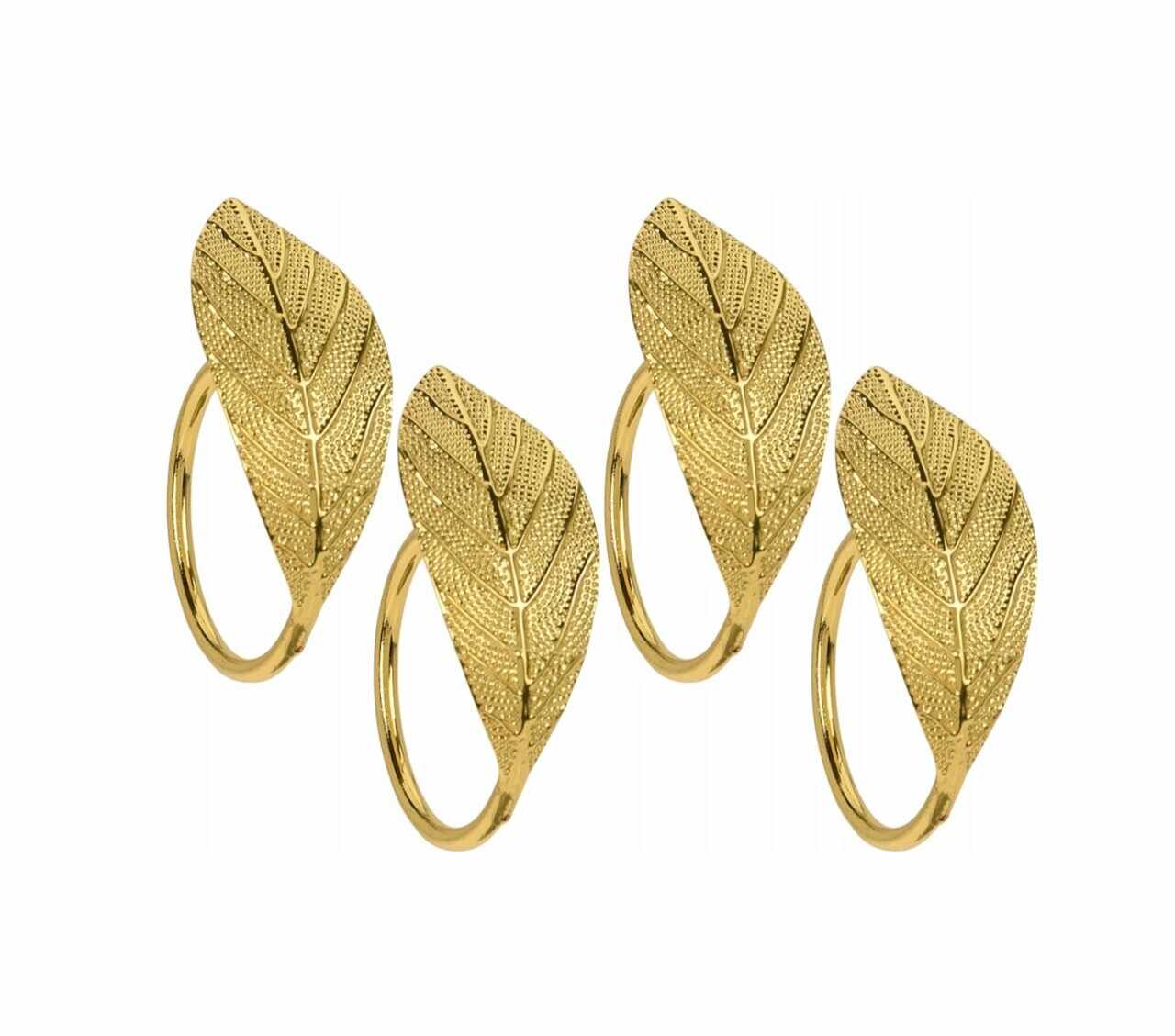 Set 4 inele pentru servetele Leaf V2, 4.5 x 3 cm, metal, auriu