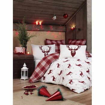 Lenjerie și cearceaf din amestec de bumbac pentru pat dublu Eponj Home Geyik Claret Red, 200 x 220 cm