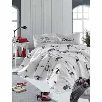 Set cuvertură din bumbac, cearceaf și față de pernă pentru pat dublu EnLora Home GoodTime White, 160 x 235 cm, alb
