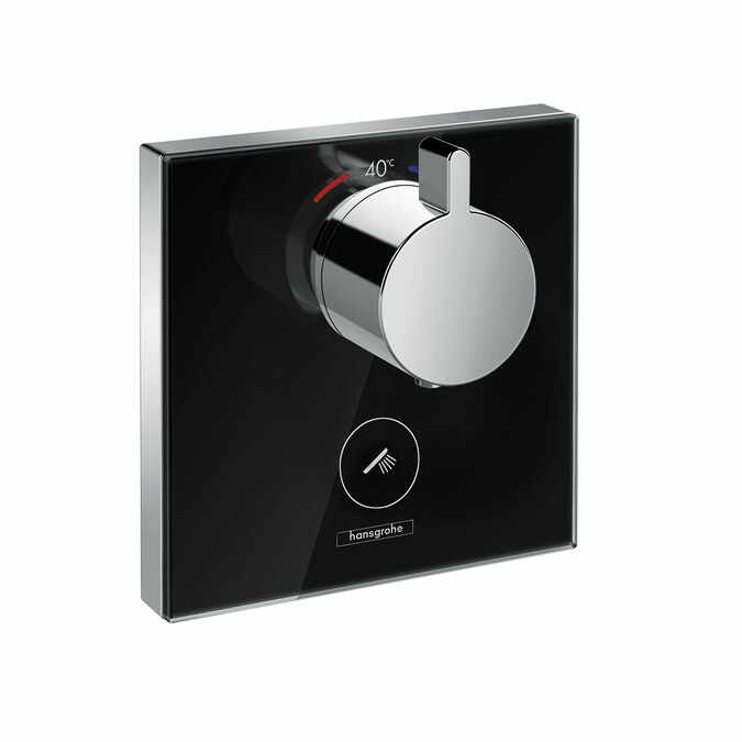 Baterie dus termostatata Hansgrohe ShowerSelect negru-crom cu montaj incastrat necesita corp ingropat