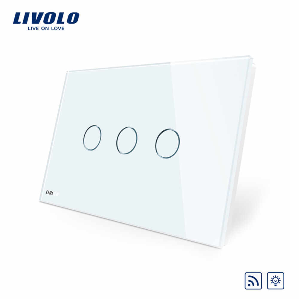 Intrerupator triplu wireless cu variator cu touch Livolo din sticla – standard italian
