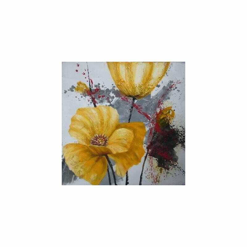 Tablou pictat manual Crizanteme galbene, 40x40cm