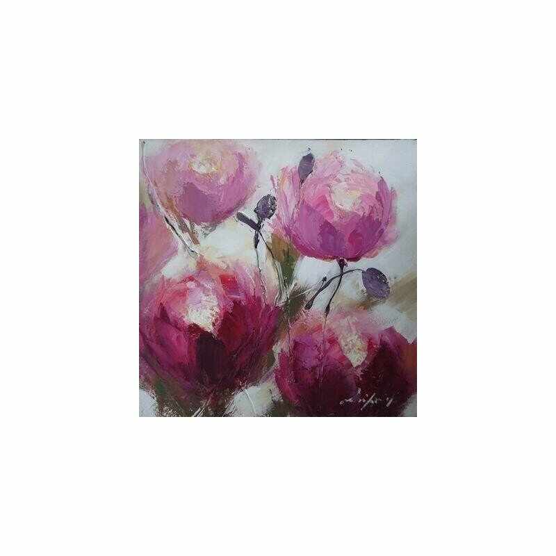 Tablou pictat manual Trandafiri, 60x60cm