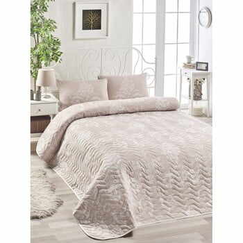 Set cuvertură pentru pat și 2 fețe de pernă EnLora Home Kralice Pink, 200 x 220 cm