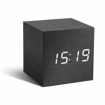 Ceas deșteptător cu LED Gingko Cube Click Clock, negru - alb