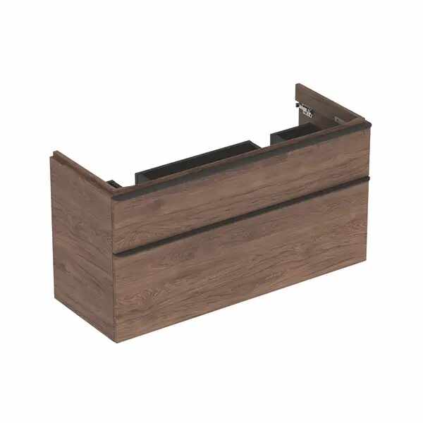Dulap baza pentru lavoar dublu suspendat Geberit Smyle Square nuc 2 sertare 119 cm