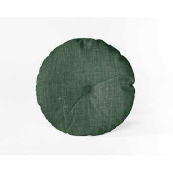 Pernă Linen Couture Cojin Redondo Dark Green, ⌀ 45 cm, verde închis