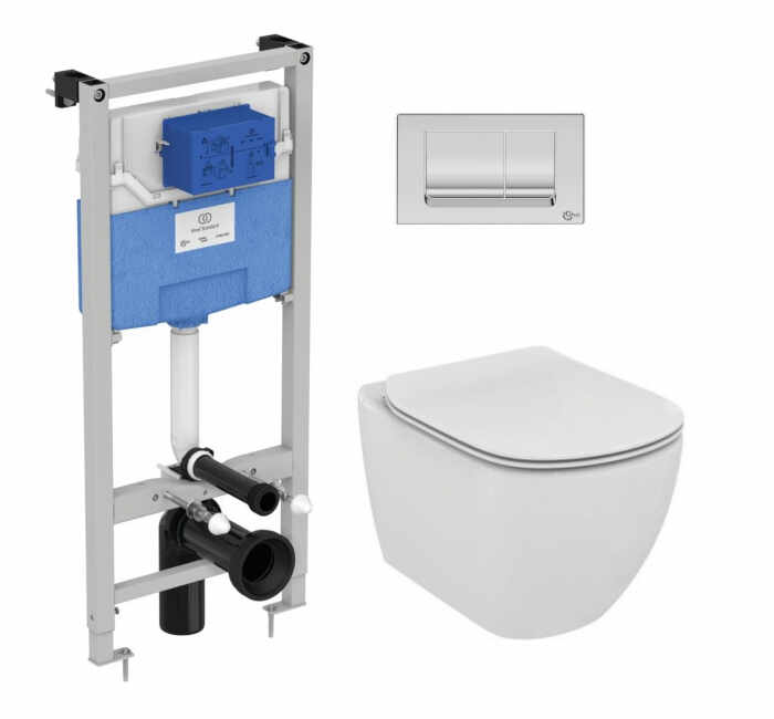 Set vas wc suspendat Ideal Standard Tesi AquaBlade cu capac inchidere lenta si rezervor Ideal Standard Prosys