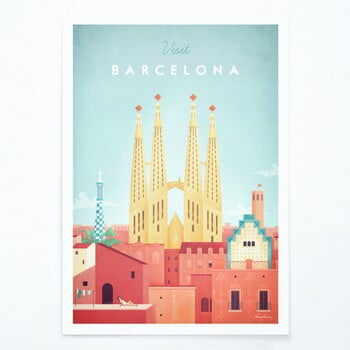 Poster Travelposter Barcelona, A3