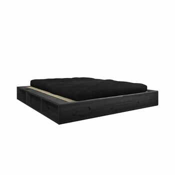 Pat dublu din lemn masiv cu futon negru Comfort și tatami Karup Design, 160 x 200 cm, negru