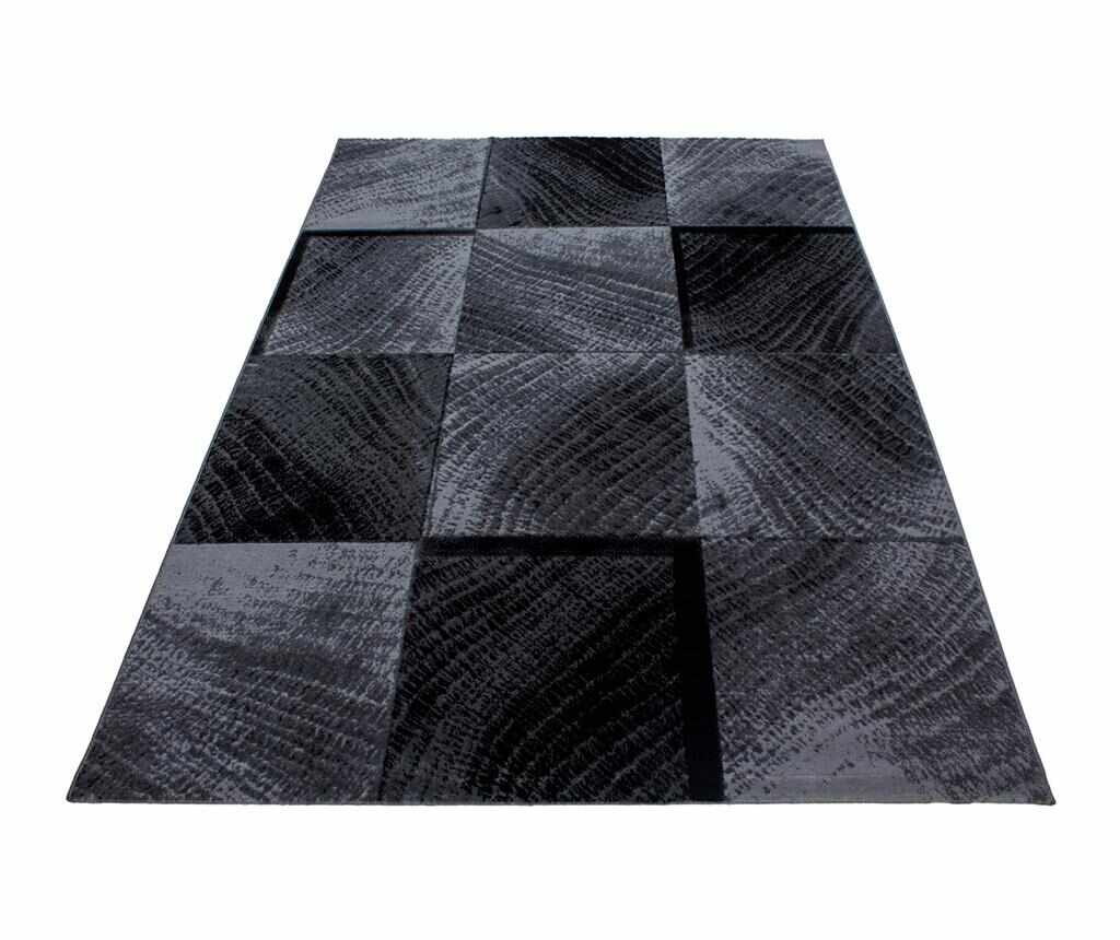 Covor Plus Waved Squares Black 80x150 cm