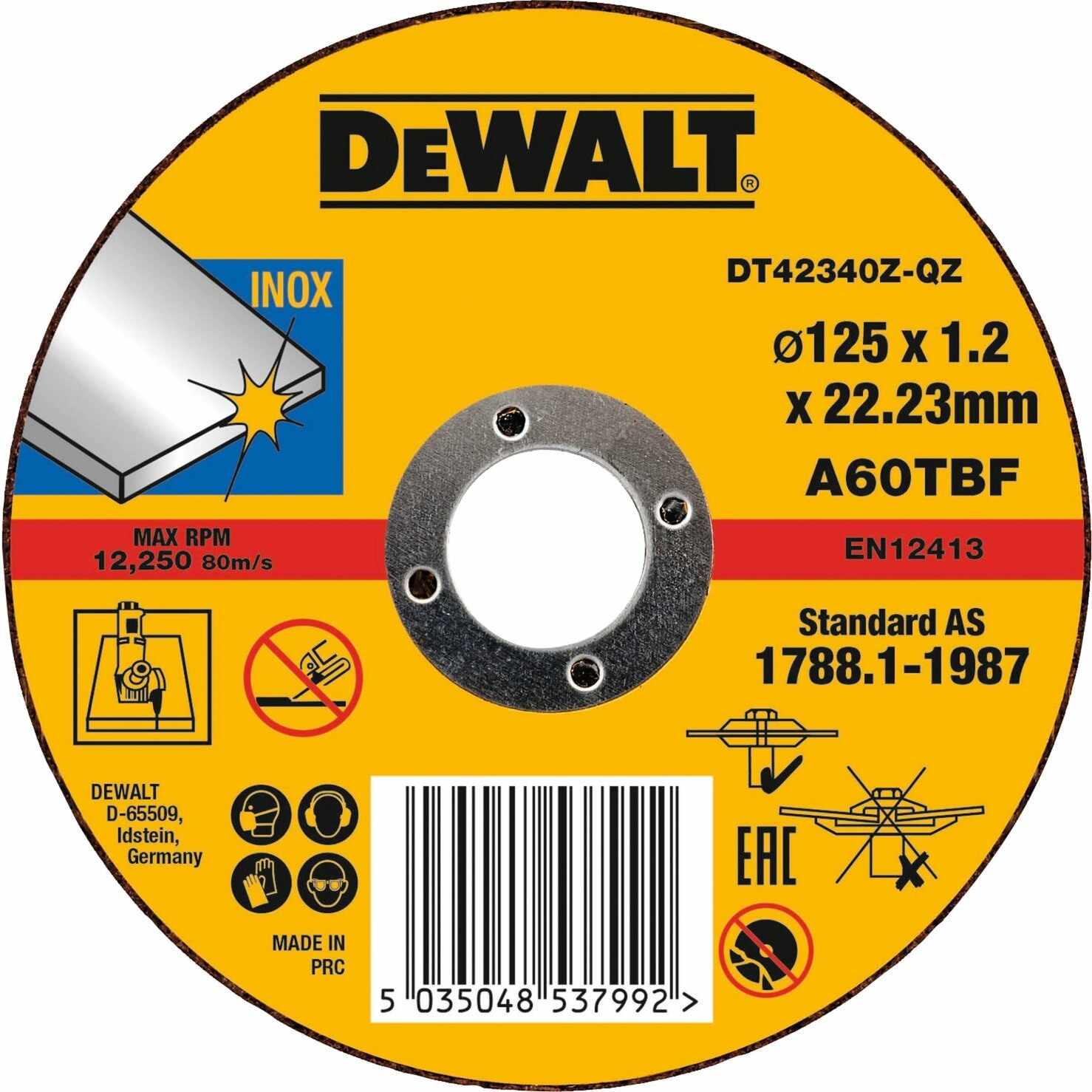 Disc abraziv pentru metal DeWalt 125x1.2x22.3mm - DT42340Z