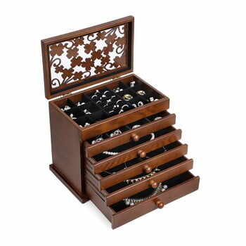 Cutie de bijuterii din lemn cu 5 sertare Songmics