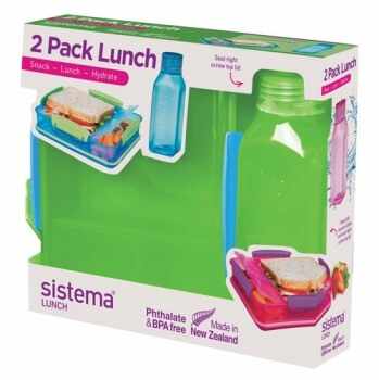 Set cutie alimente cu 2 compartimente Sistema Lunch 975ml si sticla Square 475ml diverse culori