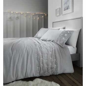 Lenjerie de pat din fleece Catherine Lansfield Snowflake, 200 x 200 cm, gri