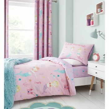 Lenjerie de pat pentru copii Catherine Lansfield Mermaid, 135 x 200 cm, roz
