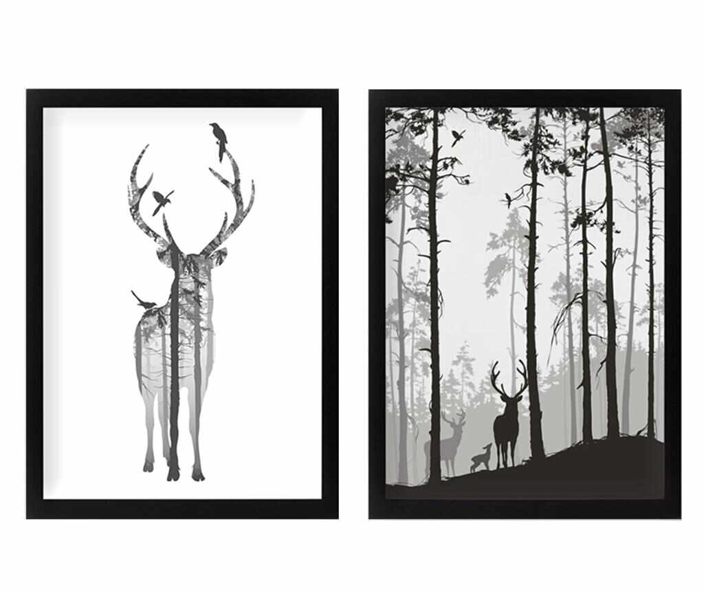 Set 2 tablouri Reindeer in the Woods 34x44 cm